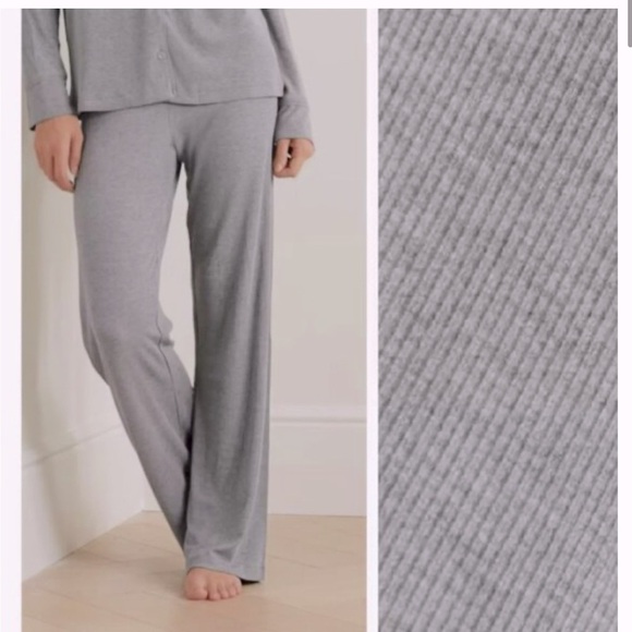 Skims | Gray Ribbed Modal Blend Wide Leg Lounge PJ Pants Size Large - Picture 1 of 10
